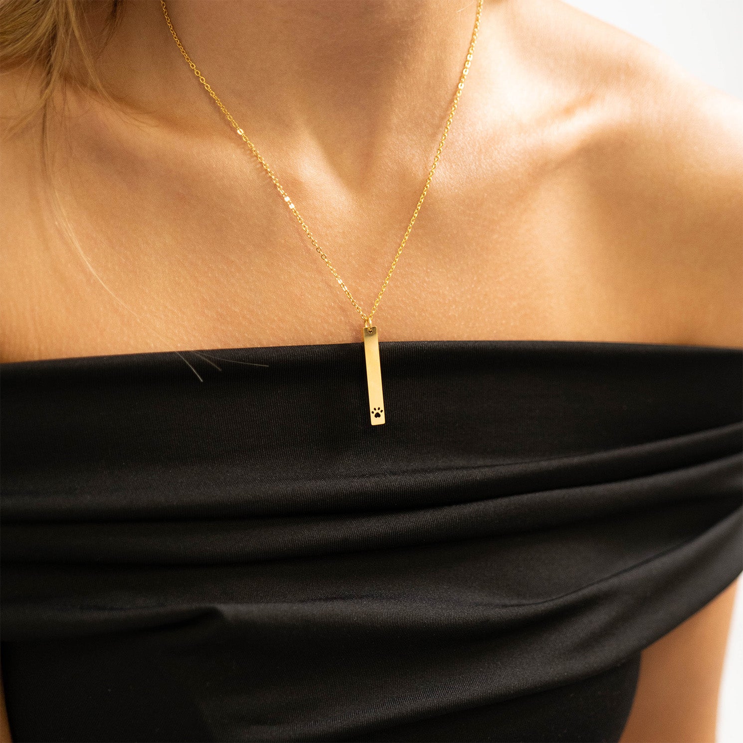 18K Gold PVD Stainless Steel Paw Print Cutout Vertical Blank Bar Necklace / SBB0300、mySite、dreamappss