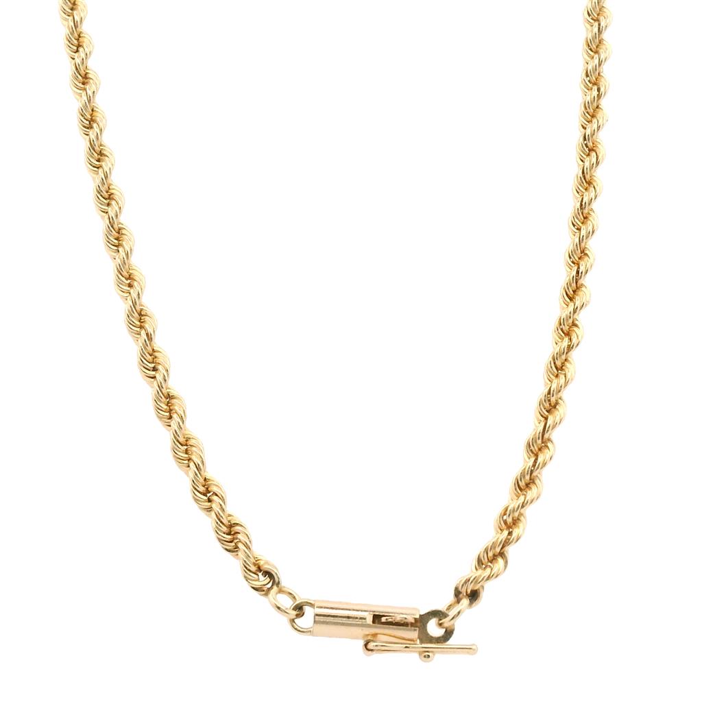  Estate 14K Yellow Gold 2.64mm Solid Rope Chain Necklace