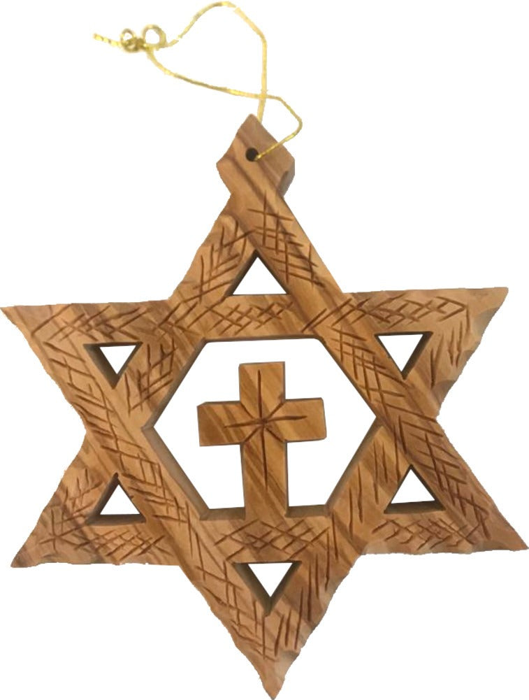  Holy Land Market Extra Large Messianic Star of David with Cross Olive Wood with Certificate (Star is 4.7 inches)、mySite、elrpsem3k