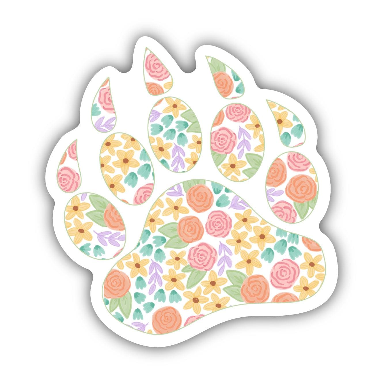 Cute Floral Bear Paw Print Sticker、mySite、ghnorth