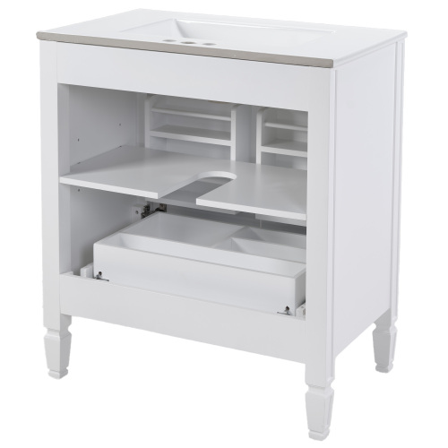 30" No Assembly Needed Vintage White Bathroom Vanity with Ceramic Sink,Two Soft-Close Doors & Adjustable Shelf,Modern Farmhouse Style、、xpatfood