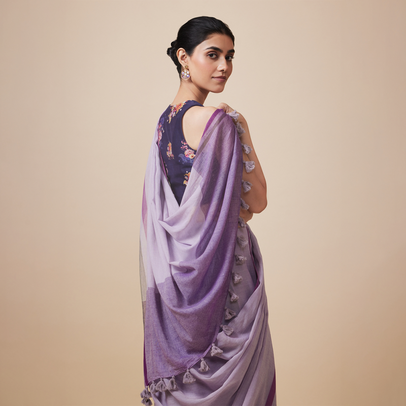 Linen Solid Saree with Blouse | Lavender、mySite、camillekostekn