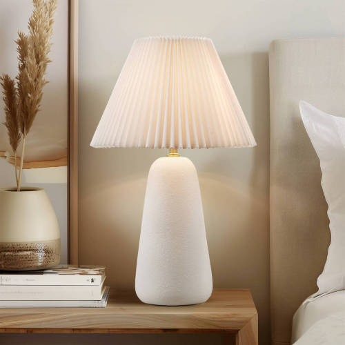 Textured Ceramic Table Lamp with Fluted Fabric Shade White See below、、eastwooduniform