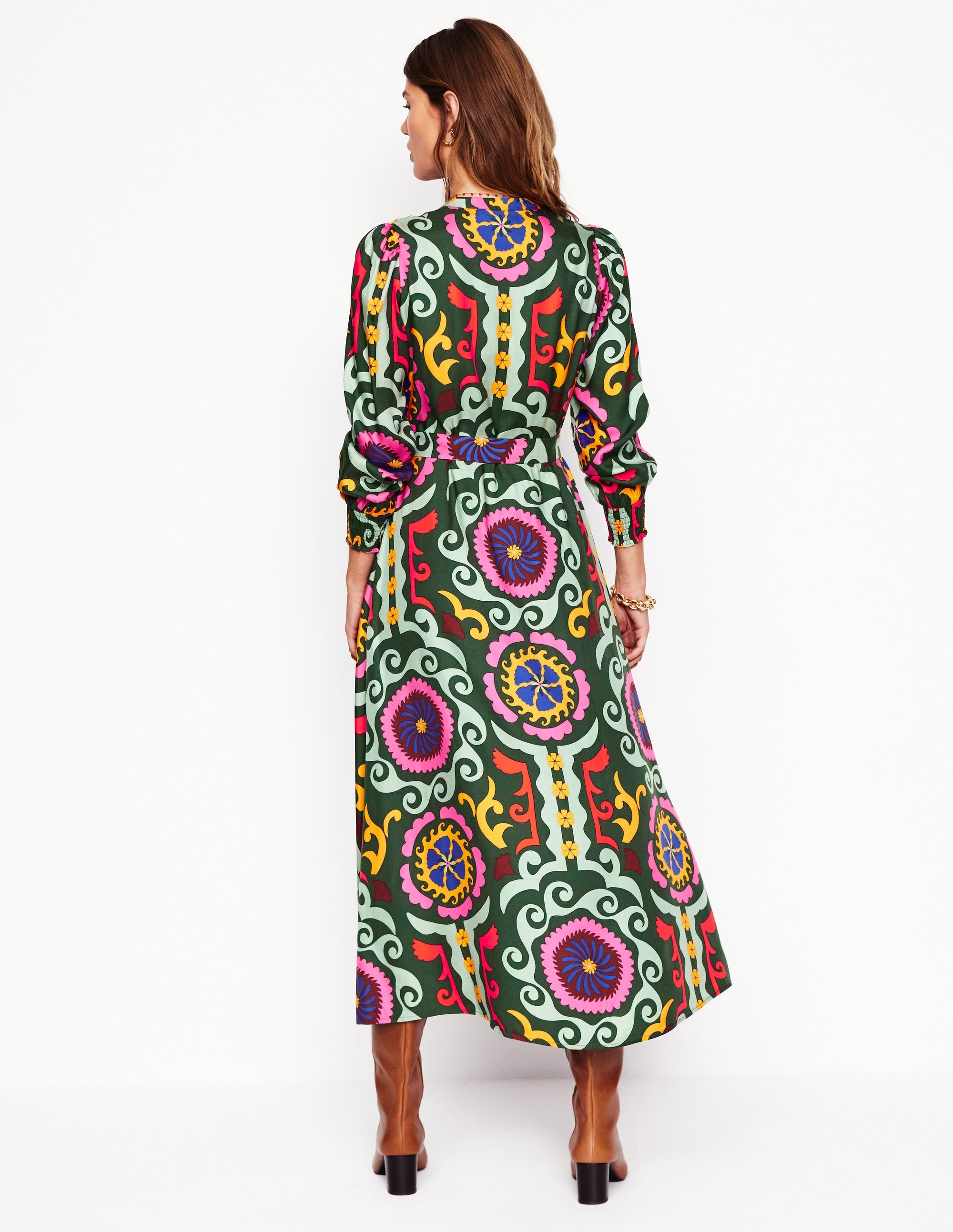  Ruby Collarless Shirt Dress-Green, Ornamental Wave、mySite、ashleygrahame