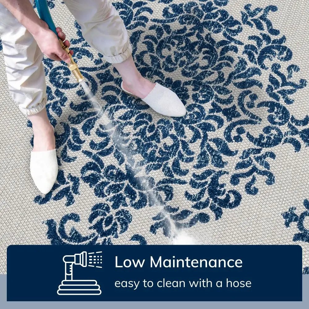 Arid Modern Medallion Persian Indoor/Outdoor Blue High-Low Rug、mySite、gigharbornorthrealestate