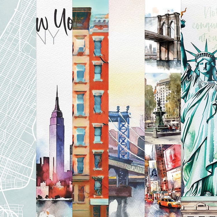  New York City Watercolor 12 x 12 Scrapbook Paper Set、mySite、ghnorth