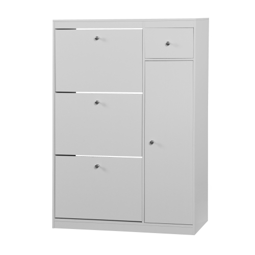 Wooden Shoe Cabinet for Entryway, White Shoe Storage Cabinet with 3 Flip Doors 20.94x9.45x43.11 inch、、casual