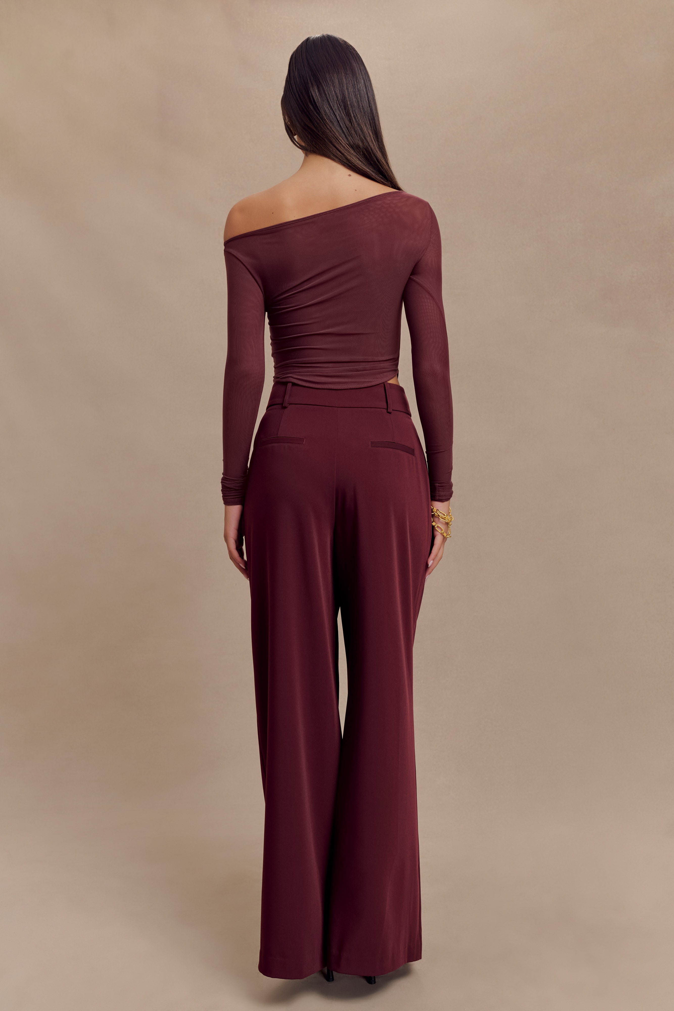 Colette Boat Neck Mesh Top - Mahogany、mySite、solidvoid