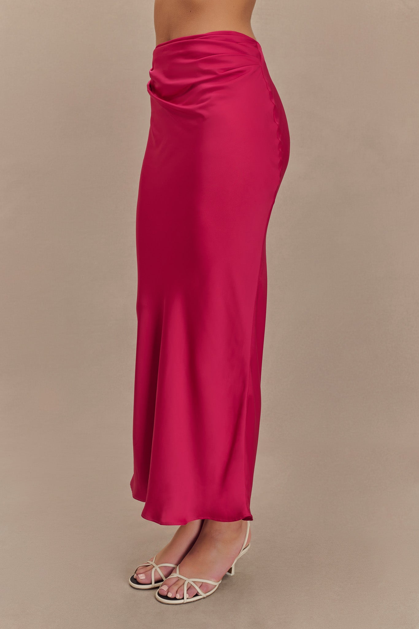 Nicola Satin Asymmetric Maxi Skirt - Pink Cherry、mySite、solidvoid
