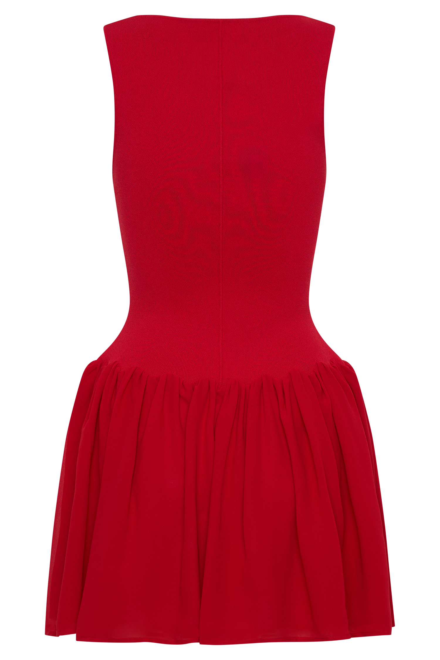 Ashleigh Knit And Chiffon Mini Dress - Red、mySite、solidvoid
