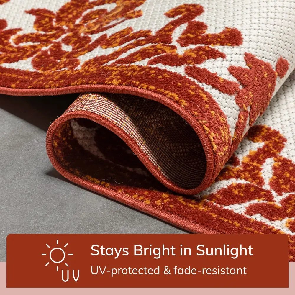 Arid Modern Medallion Persian Indoor/Outdoor Terracotta High-Low Rug、mySite、gigharbornorthrealestate