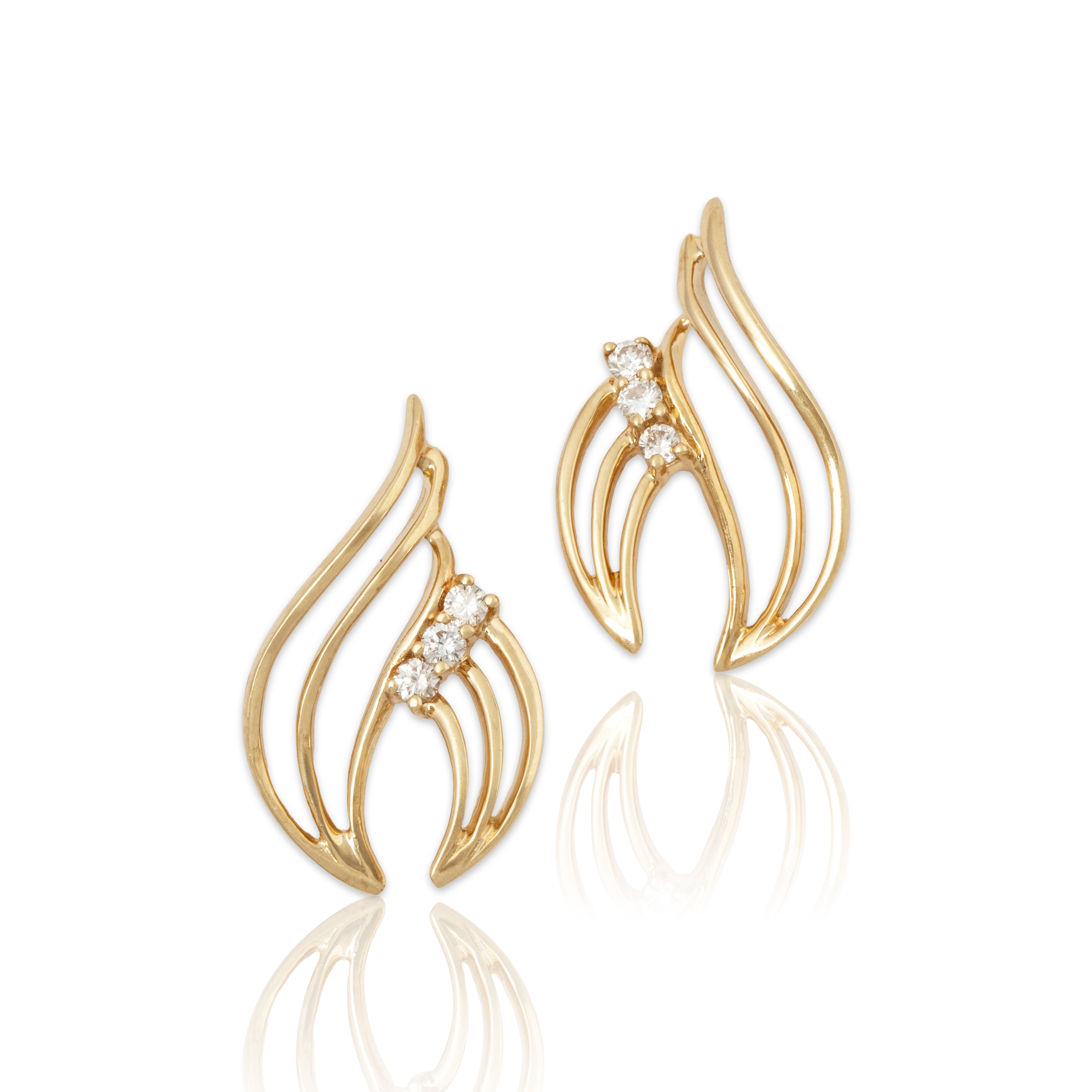 Vintage 14k Yellow Gold 0.312cttw Diamond Asymmetrical Modernist Stud Earrings、mySite、hinf8tx79