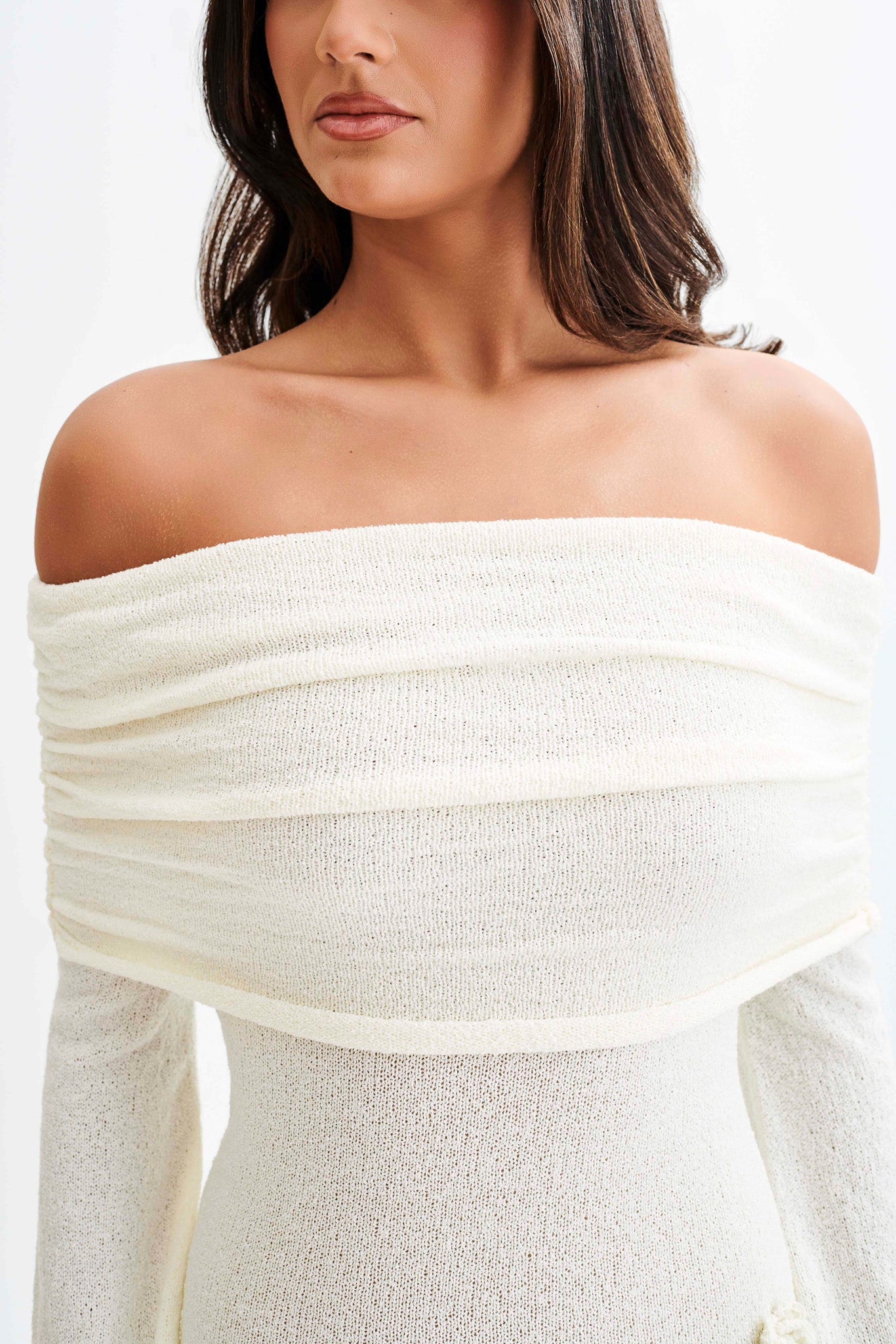 Kiki Off Shoulder Knit Rose Maxi Dress - Ivory、mySite、solidvoid