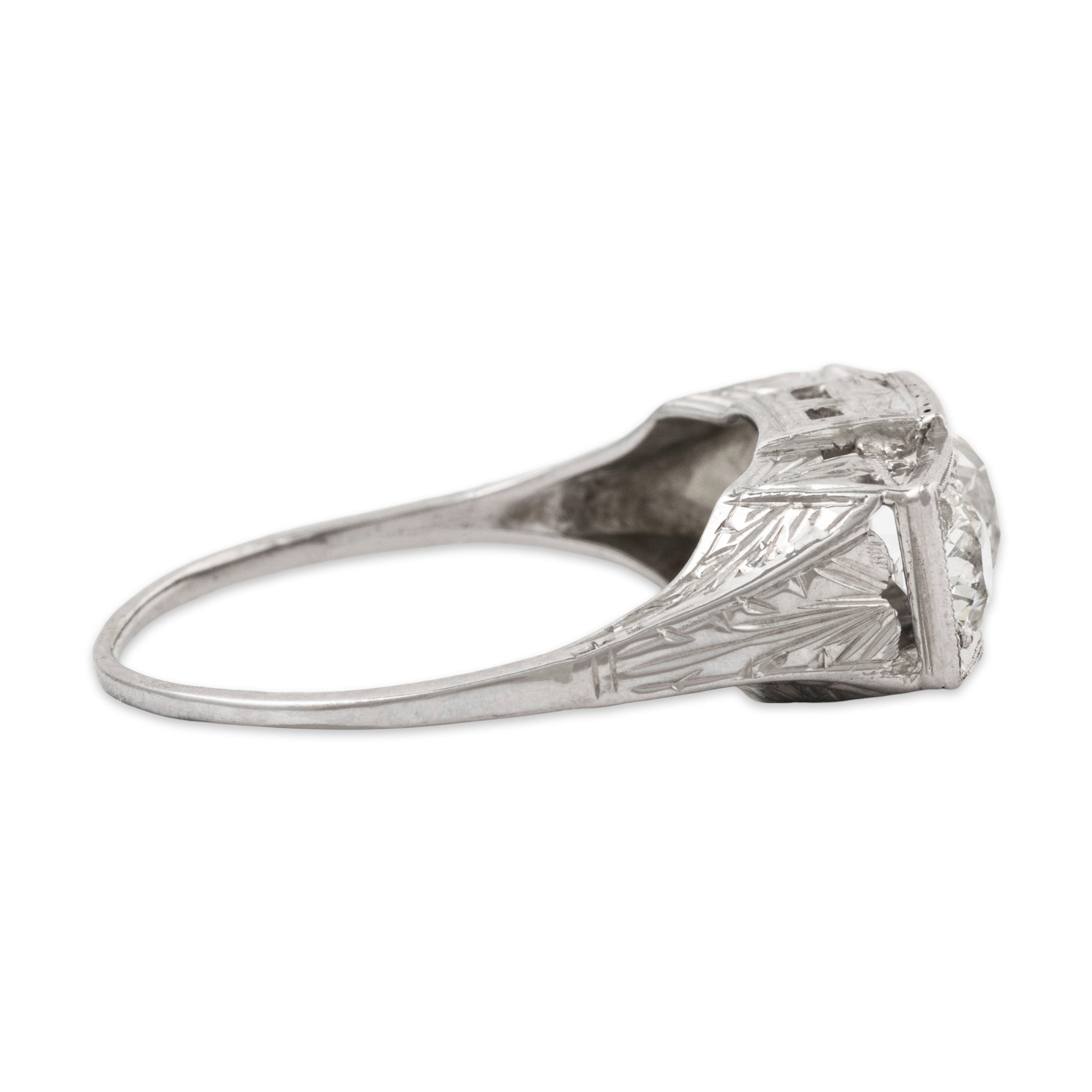 Antique Art Deco 18k White Gold 1.21cttw Diamond Engraved Blossoms Ring 6.50、mySite、hinf8tx79