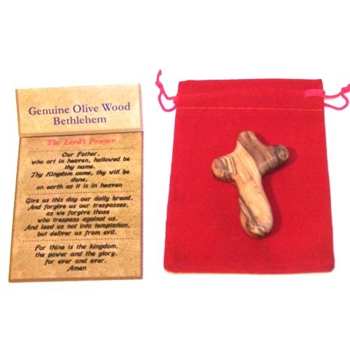  Small Olive Wood Pocket Comfort Holding Cross Package with Velvet Bag & Lord's Prayer Card - The Holding or Hand Cross (2 inches)、mySite、elrpsem3k