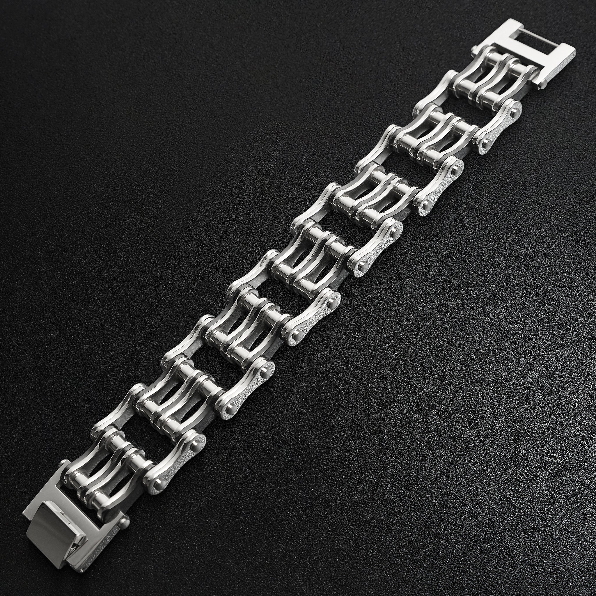 Stainless Steel And Black Double Bike Chain Bracelet / WCB1009、mySite、dreamappss
