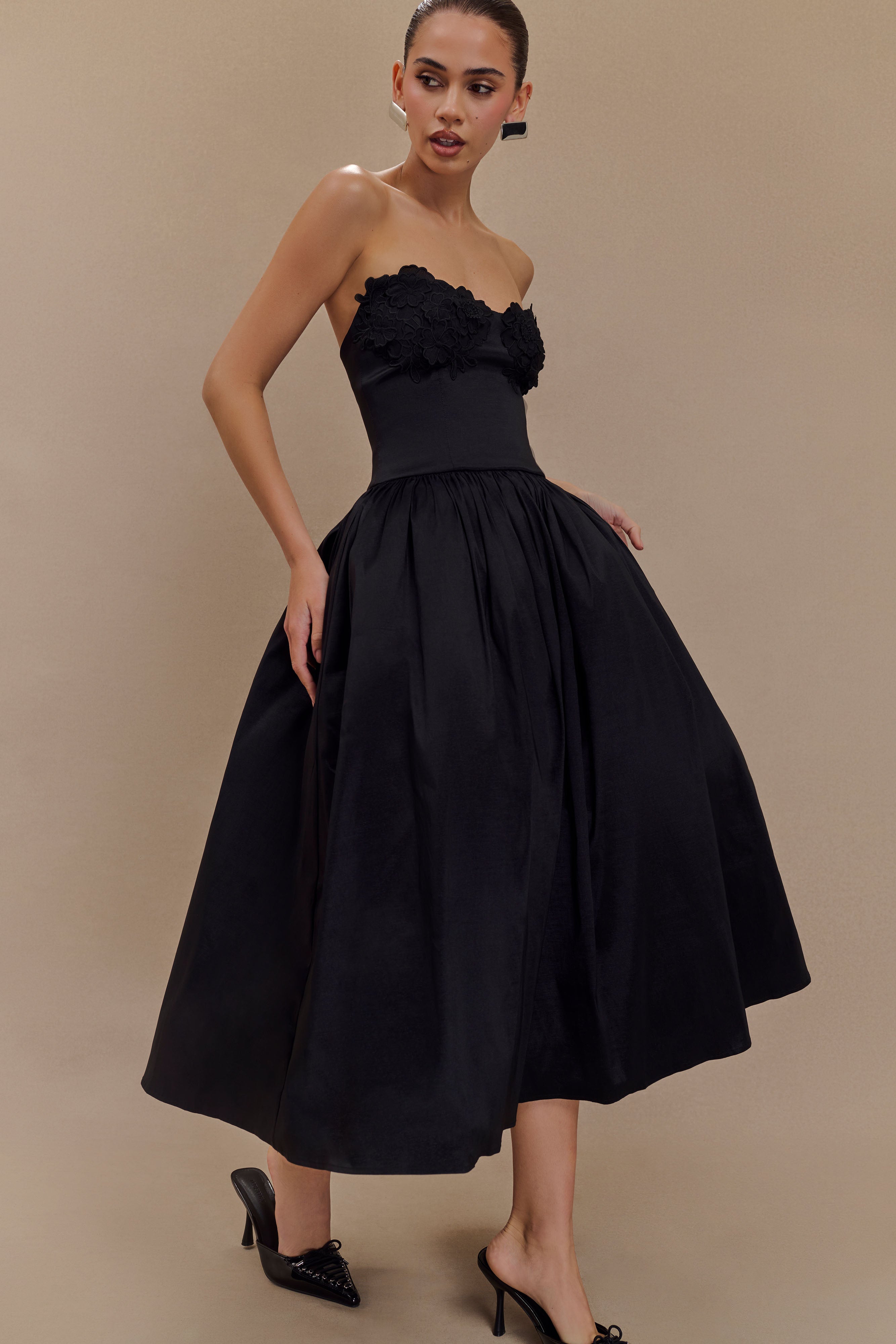 Elyssa Embroidered Midi Dress - Black、mySite、solidvoid