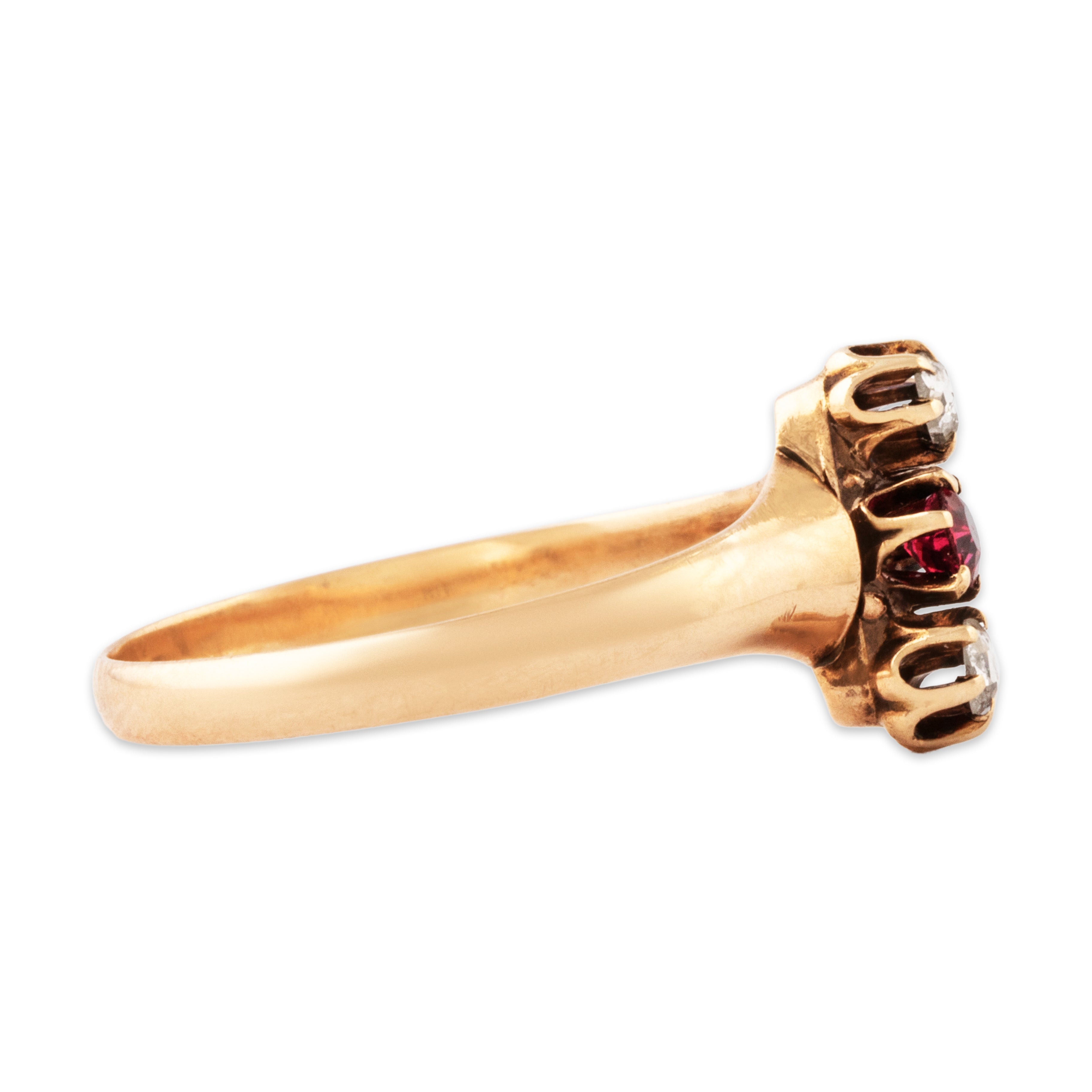 Antique Victorian 10k Rosy Yellow Gold Diamond Red Glass Trio Ring 7.75、mySite、hinf8tx79