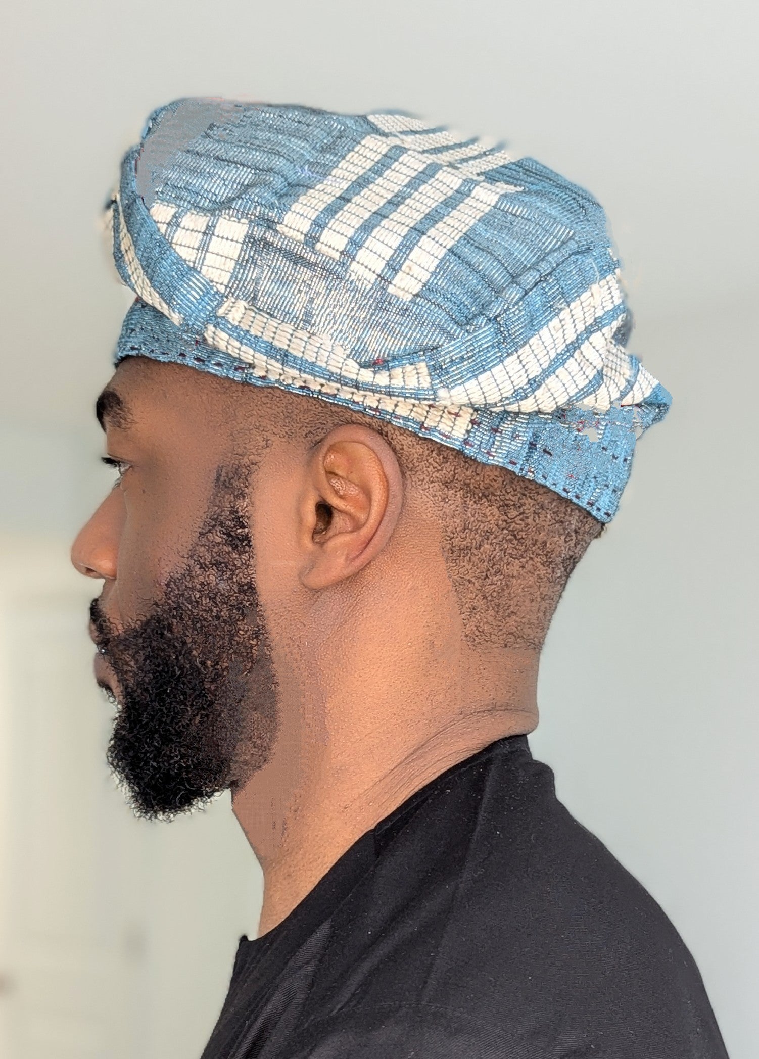 Dupsie's Light Blue & Beige Aso Oke Otunbayo Fila Kufi Hat DPHAHBB4、mySite、solidvoid