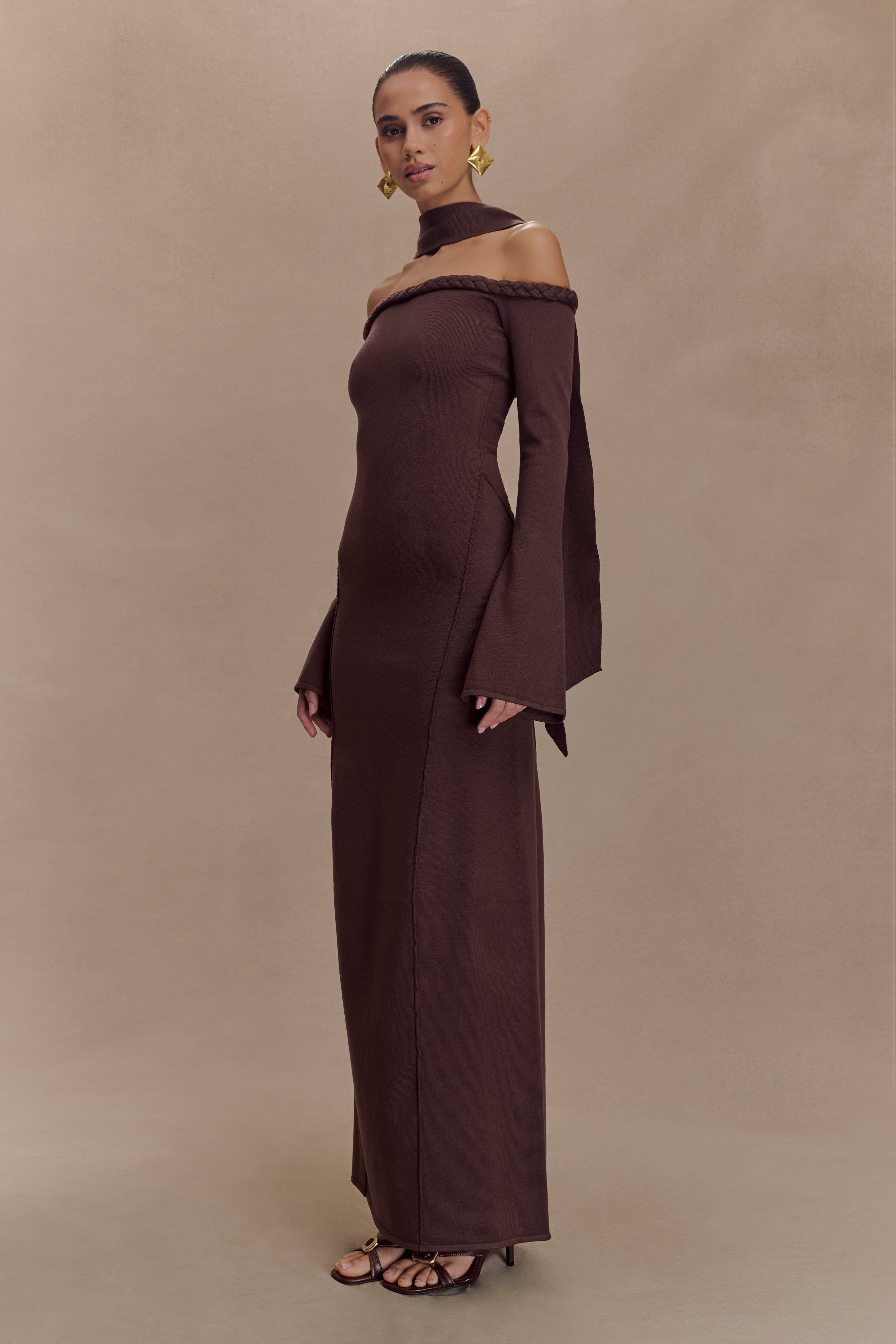 Heidi Strapless Knit Scarf Maxi Dress - Dark Chocolate、mySite、solidvoid