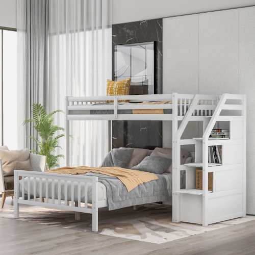 Twin over Full Loft Bed with Staircase,Gray(OLD SKU:SM000107AAE)、、casual