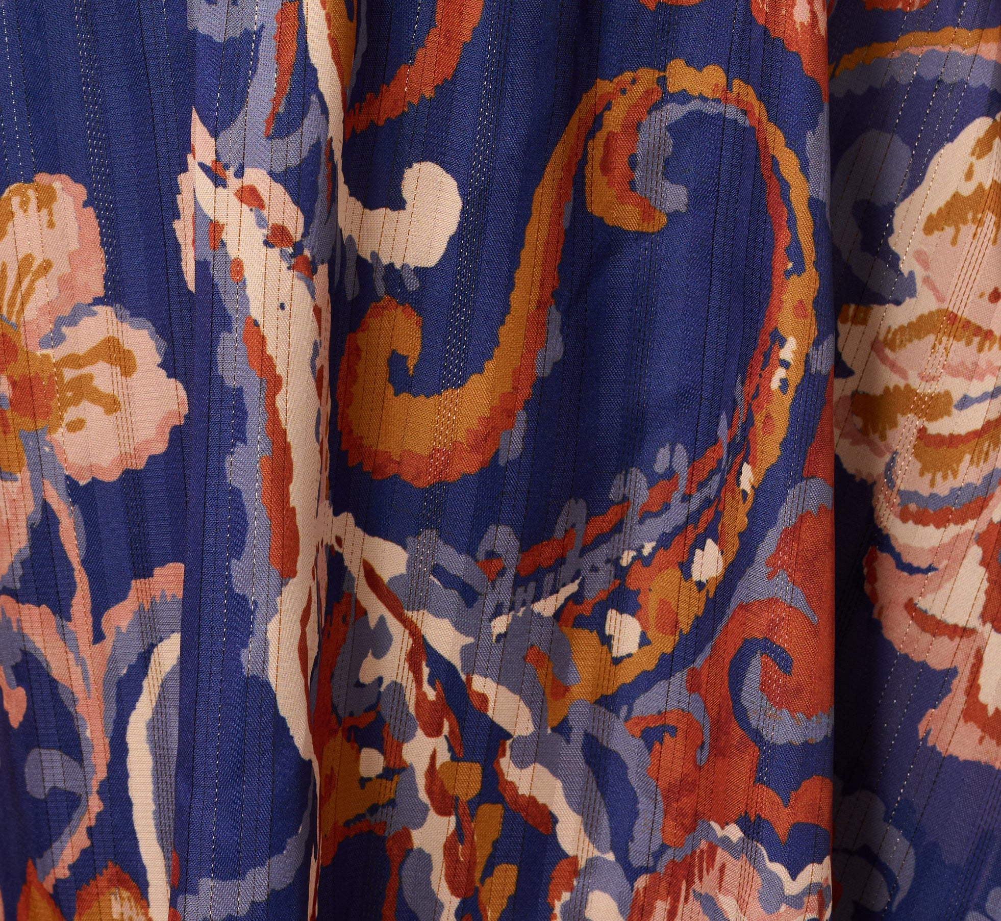 Long Sleeve Paisley Stripe Short Dress In Blue Multi、mySite、solidvoid