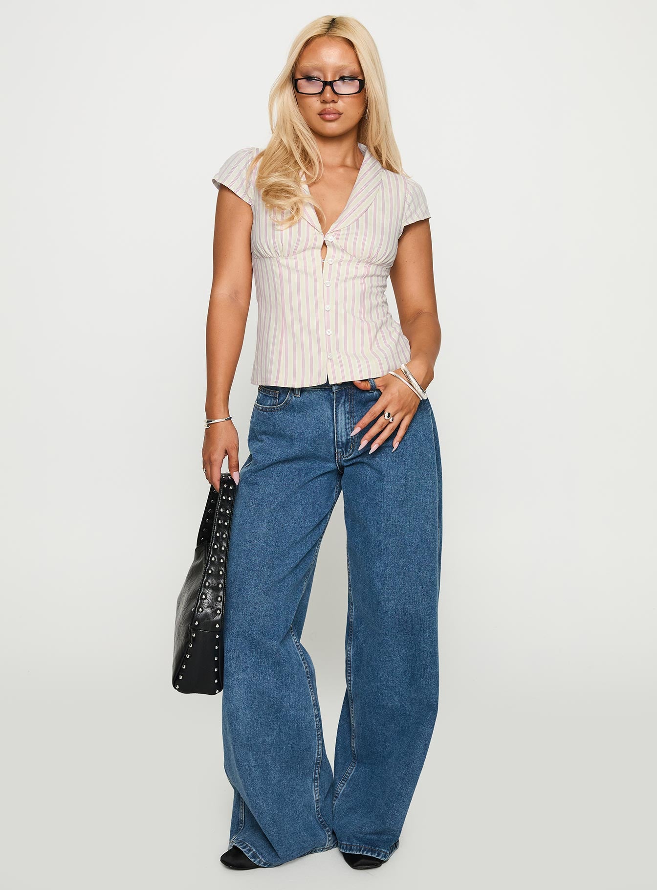 Ellis Island Collared Top Pink Stripe、mySite、solidvoid