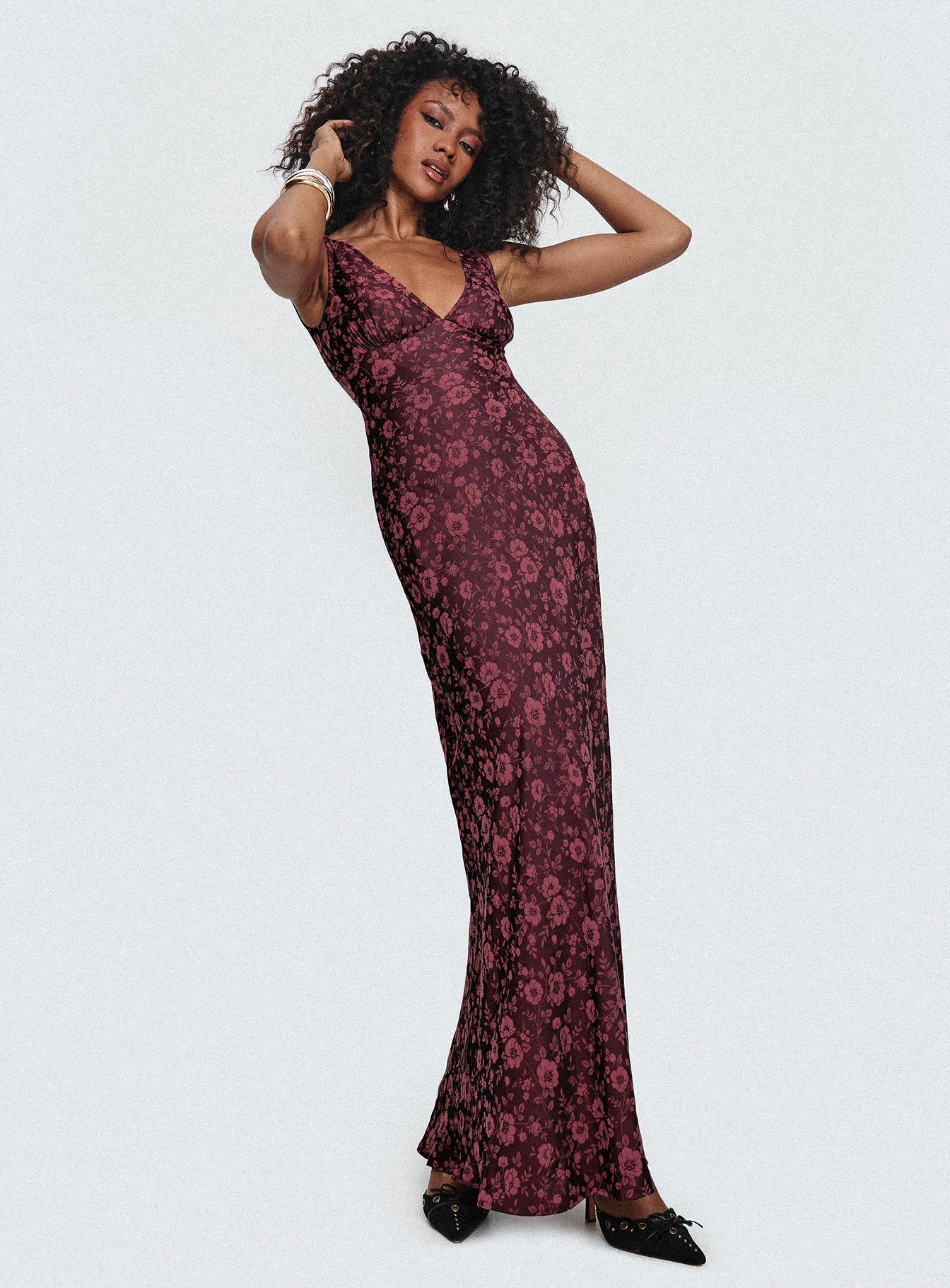 Nell Jacquard Maxi Dress Burgundy、mySite、solidvoid