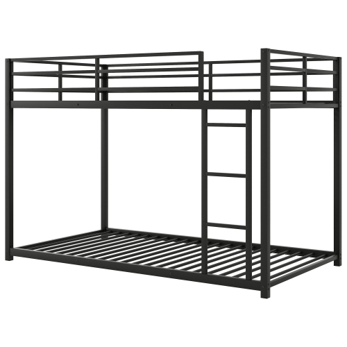 Full over Full Metal Bunk Bed, Low Bunk Bed with Ladder, Black(Old SKU:MF197034AAB)、、casual