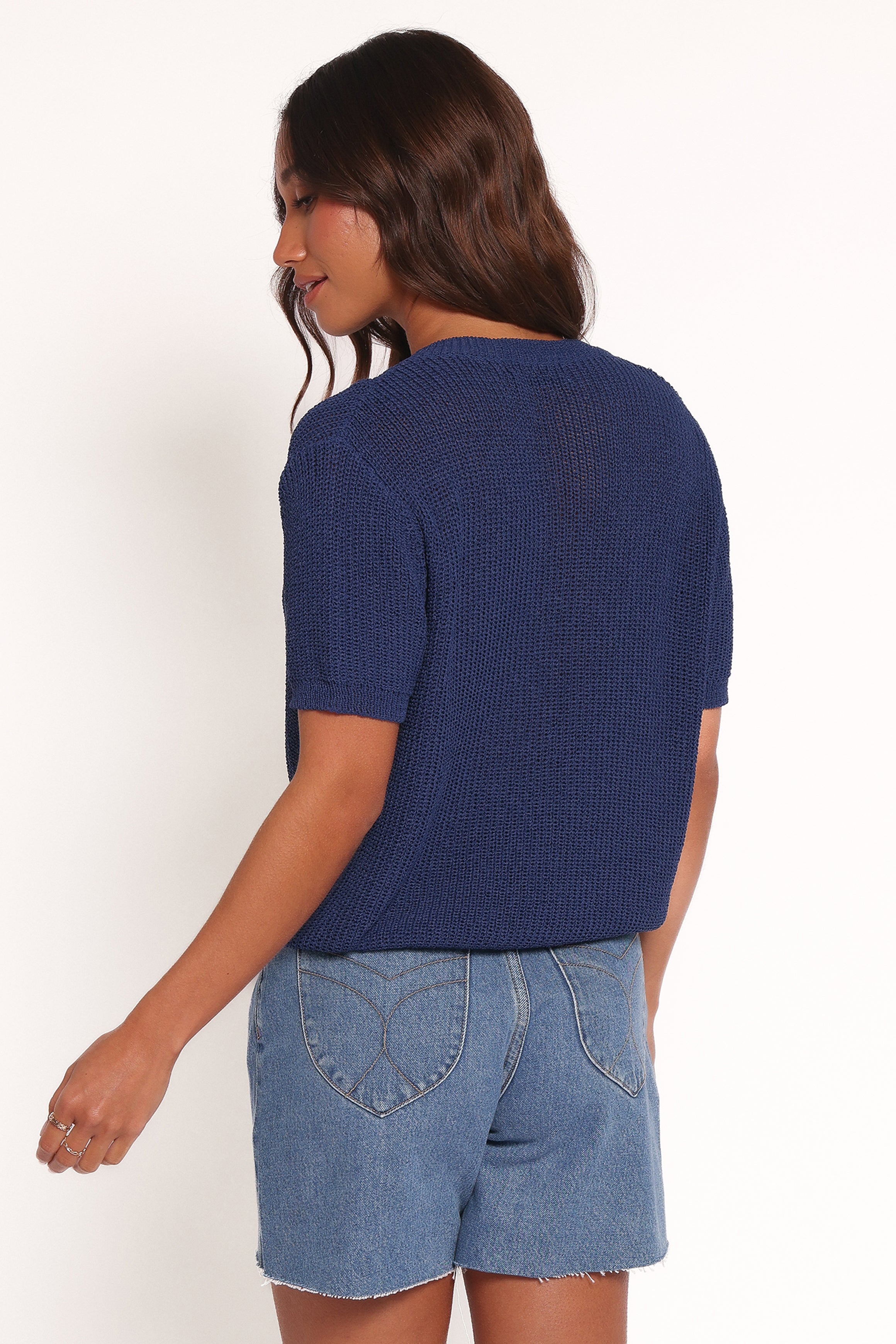  Gemma Short Sleeve Bow Cardigan - Navy、mySite、sugarbowlscore