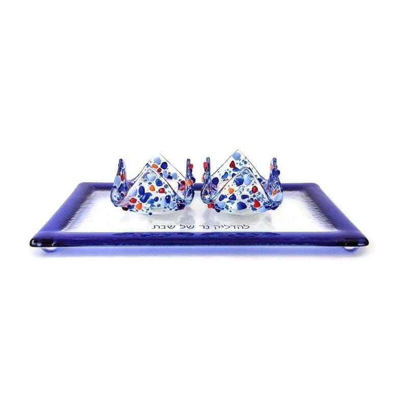 Blue Fused Glass Shabbat Candleholders and Tray、mySite、topwebapps