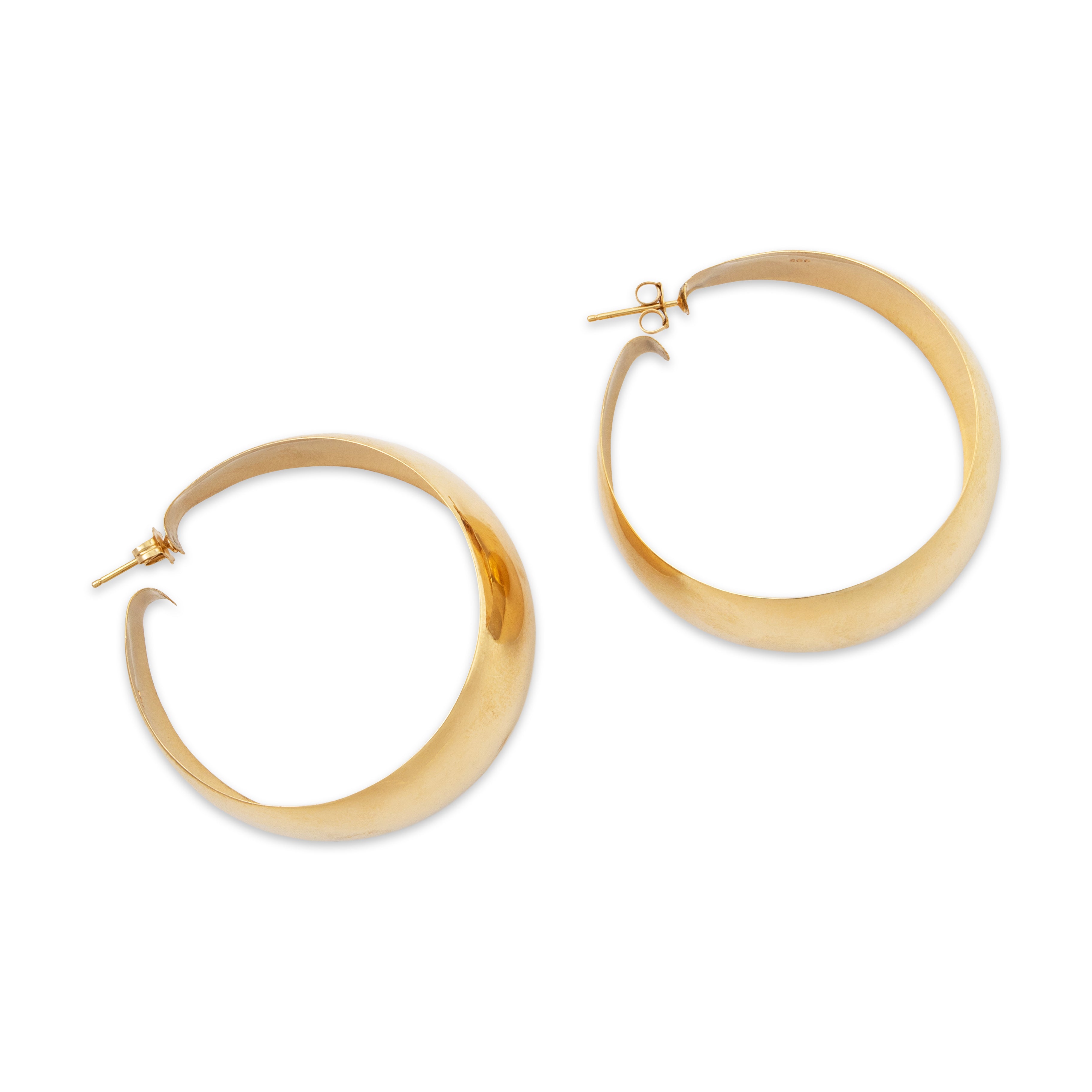 Vintage Oversized 14k Yellow Gold Dramatic Flair Hoop Earrings、mySite、hinf8tx79