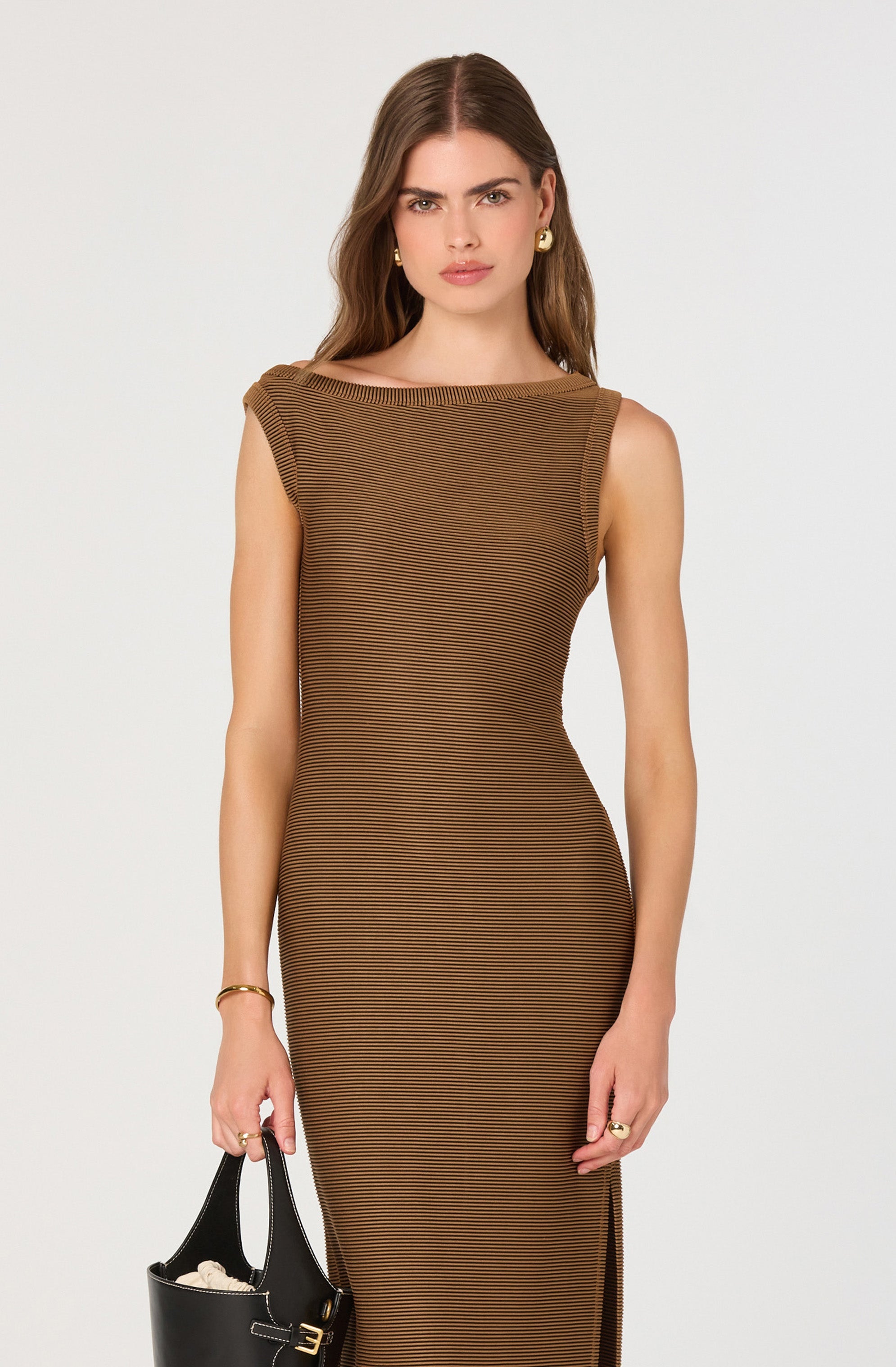 Off Shoulder Ribbed Knit Dress、mySite、solidvoid