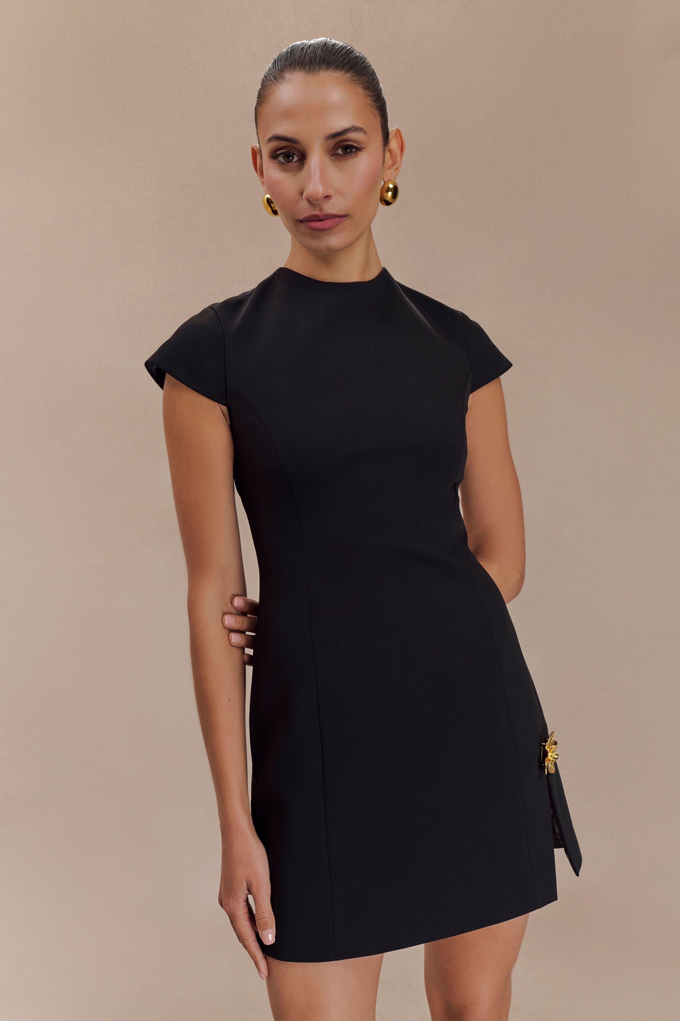 Remi Suiting Mini Dress With Floral Hardware - Black、mySite、solidvoid