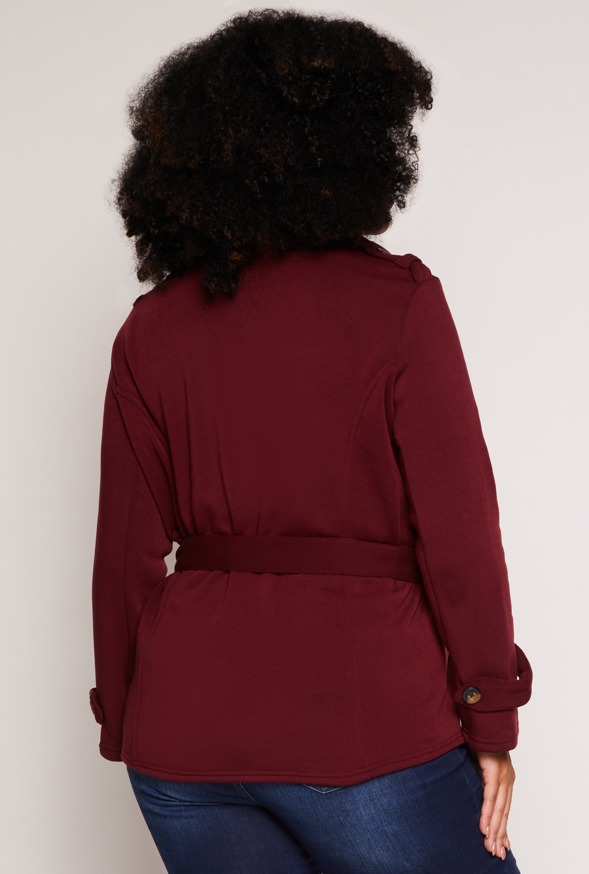 Plus Size Fleece Belted Military Jacket、mySite、camillekostekn