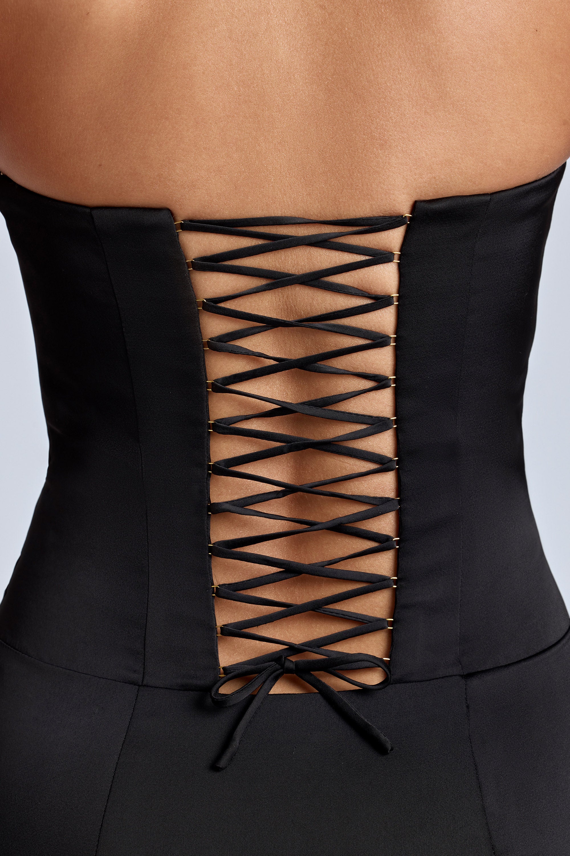 Lace-Up Corset Mini Dress in Black、mySite、solidvoid