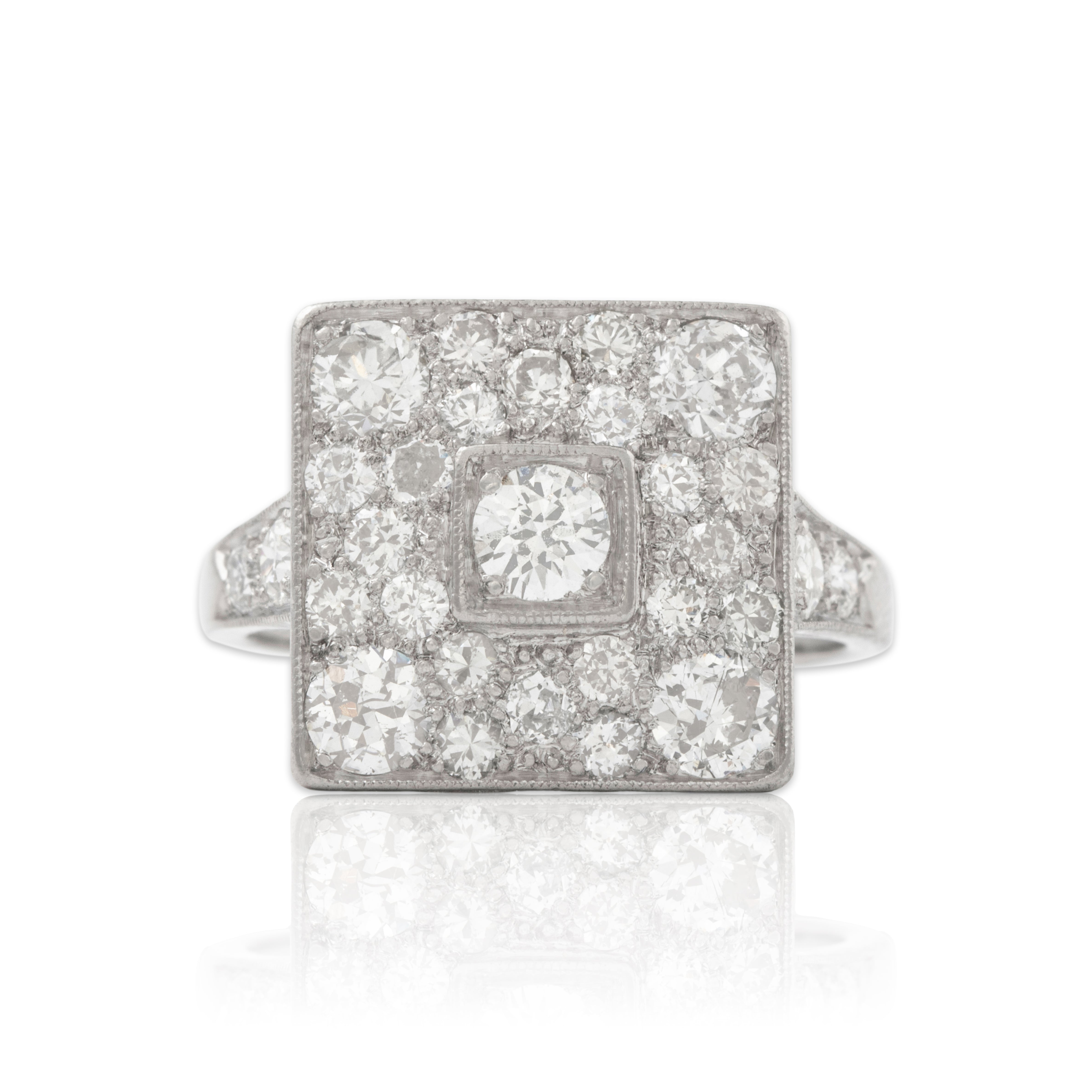 Antique Art Deco Platinum 1.33cttw Old European Cut Diamond Cocktail Ring 7.25、mySite、hinf8tx79