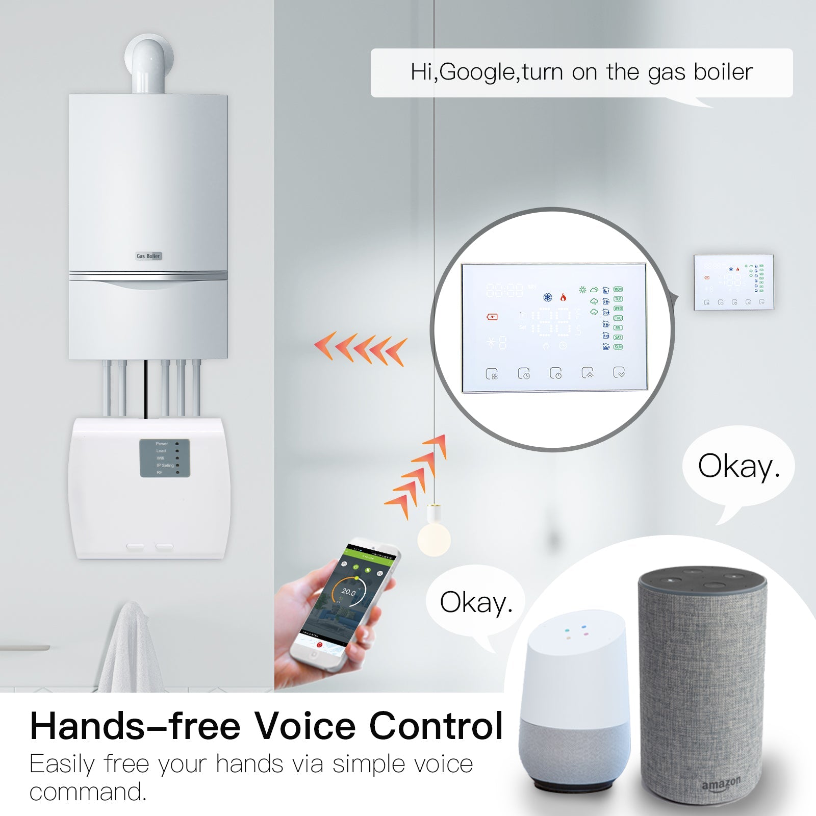 WiFi RF Programmable Thermostat Smart Wall-hung Temperature Controller Wireless RF Receiver for Water/ Electric/ Gas Boiler Floor Heating、mySite、fannypackpong