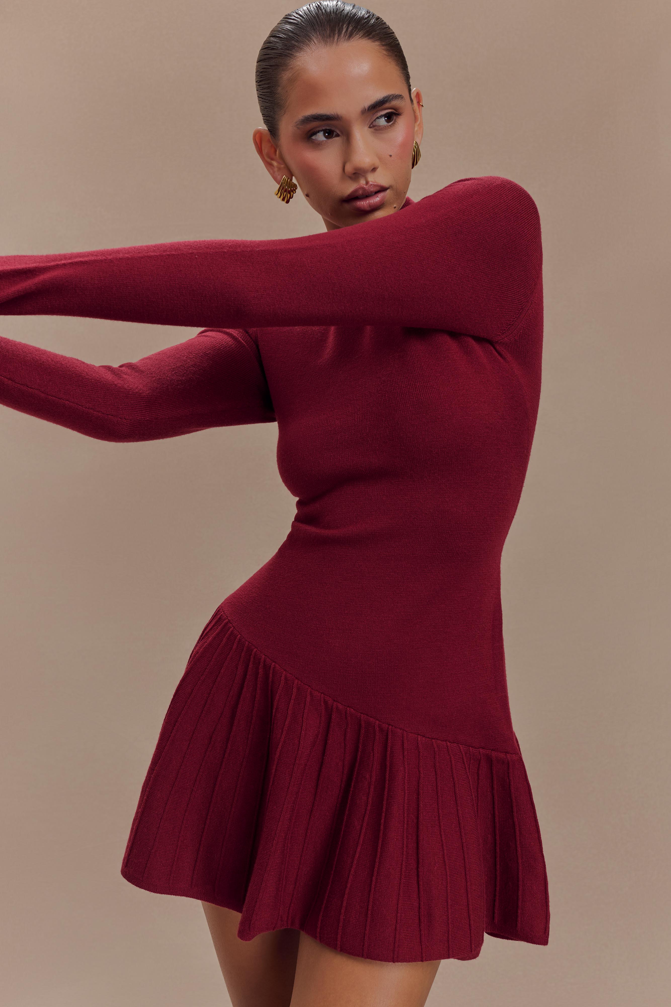 Blair Knit Mini Dress With Pleats - Merlot、mySite、solidvoid