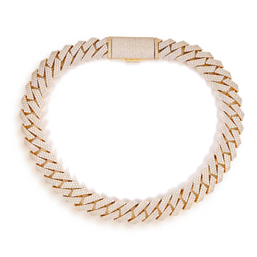 18MM 3-Row Diamond Cuban Chain 14K Solid Gold、mySite、hinf8tx79