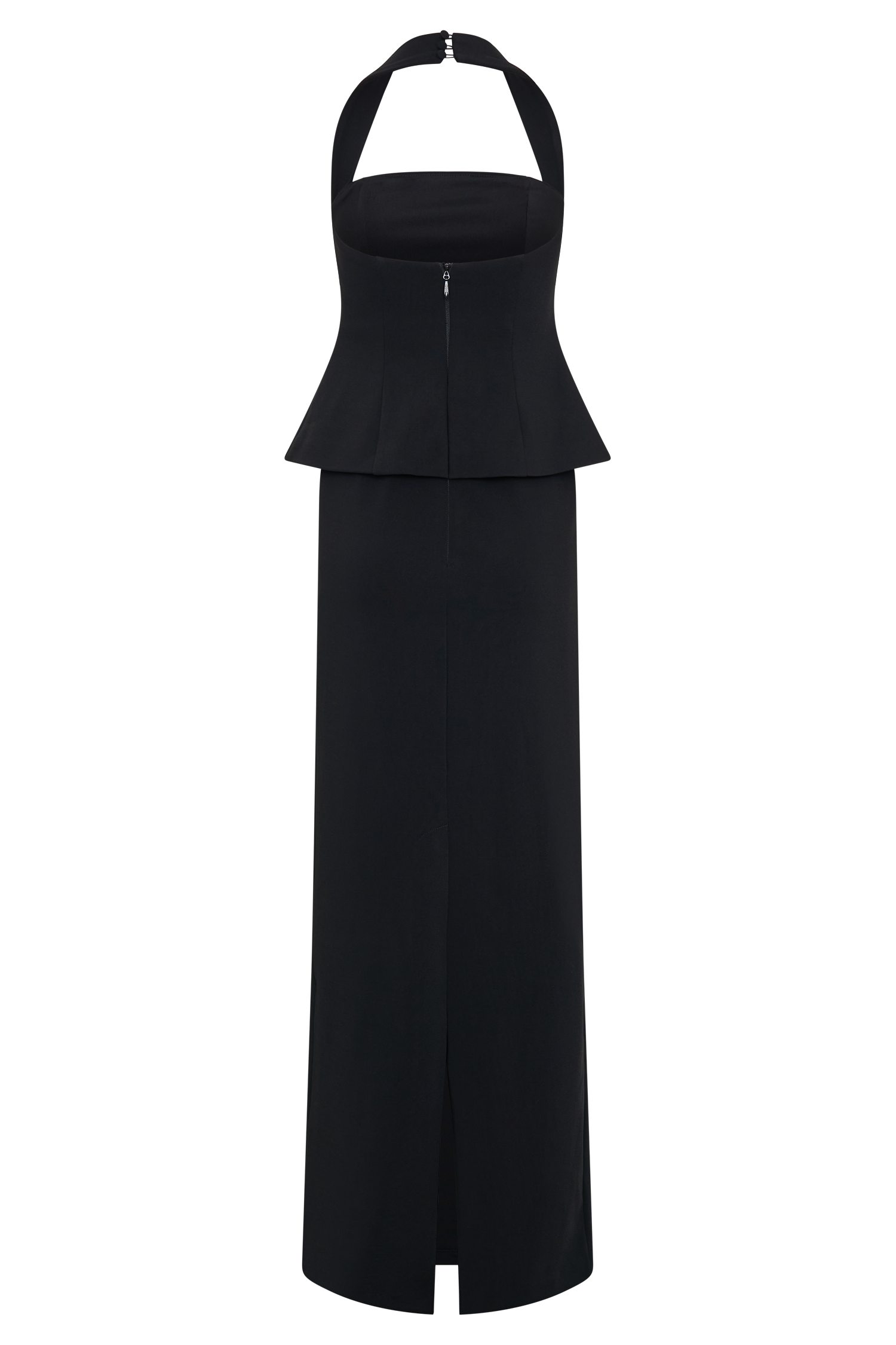 Bertie Peplum Halter Maxi Dress - Black、mySite、solidvoid