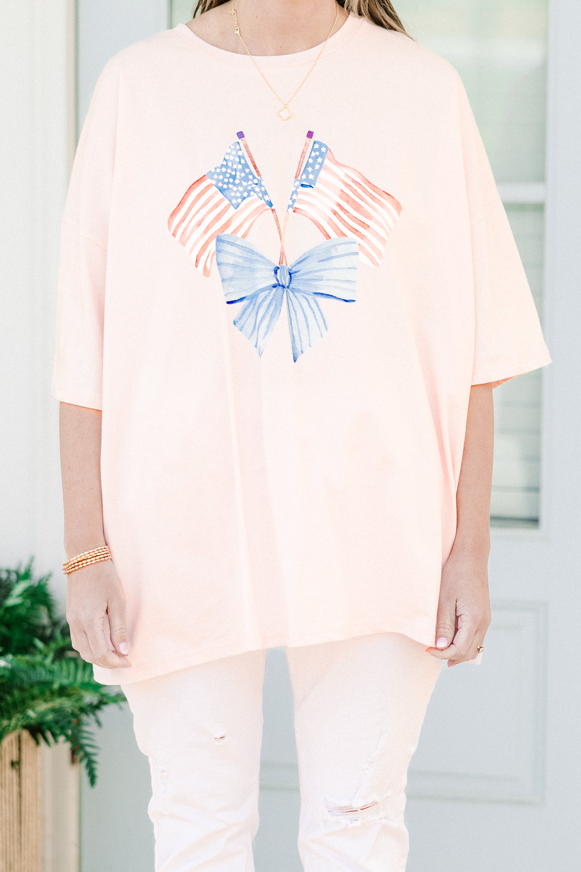  Pretty in Red, White and Blue Boyfriend Tee, Cream Pink、mySite、justintrudeaud