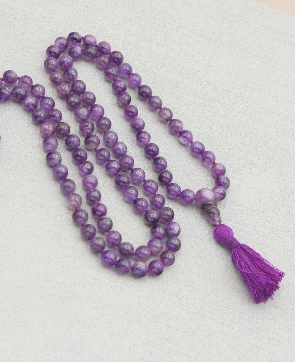 108 Beads Knotted Amethyst Meditation Mala、mySite、topwebapps