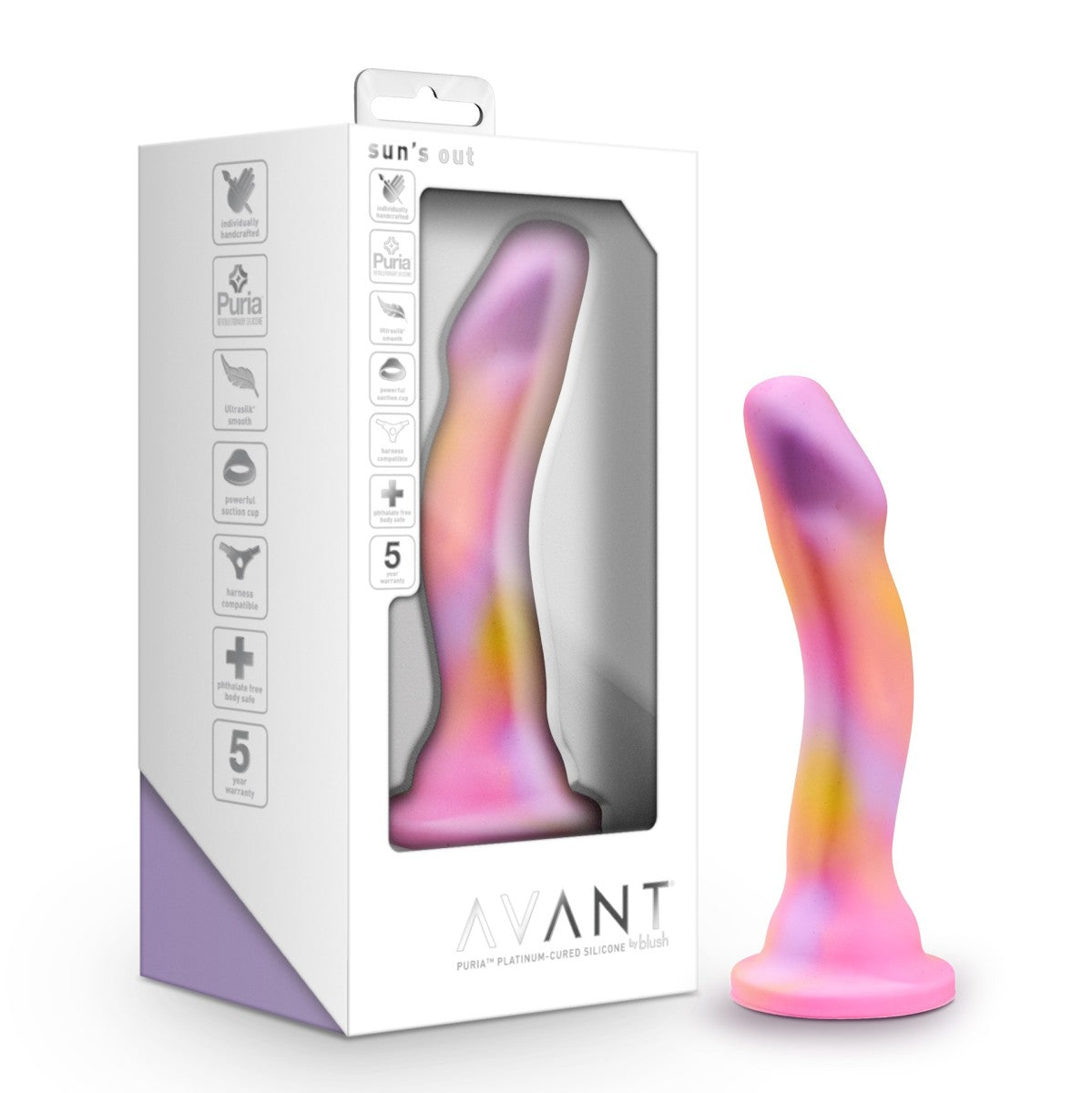 Avant By Blush® | Sun's Out Pink: Artisan 7 Inch Curved P-Spot / G-Spot Dildo with Suction Cup Base - Elegantly Made with Smooth Ultrasilk® Purio™ Silicone、mySite、bottomscart