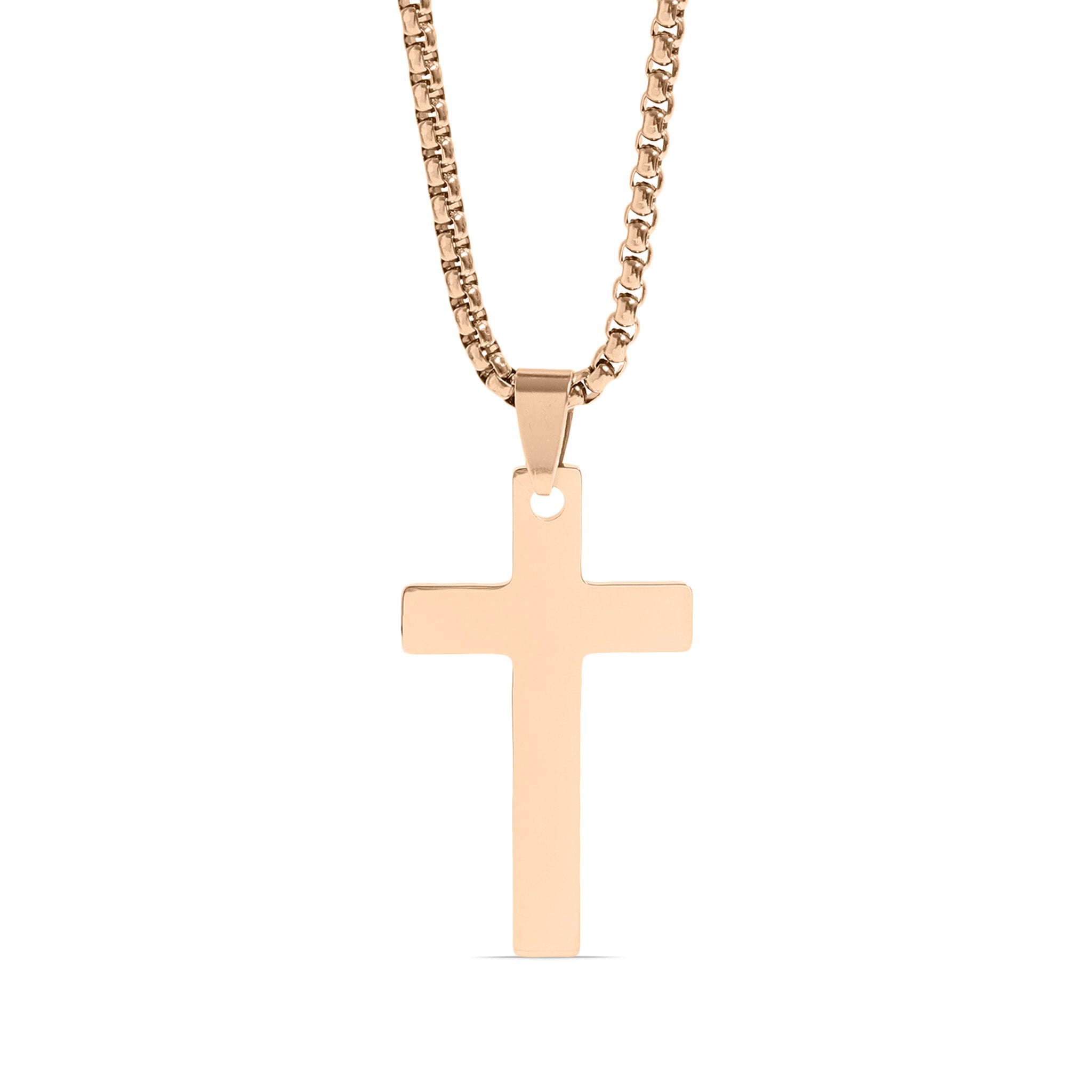18K Gold PVD Stainless Steel Cross Pendant With Rounded Box Chain / SBB0291、mySite、dreamappss