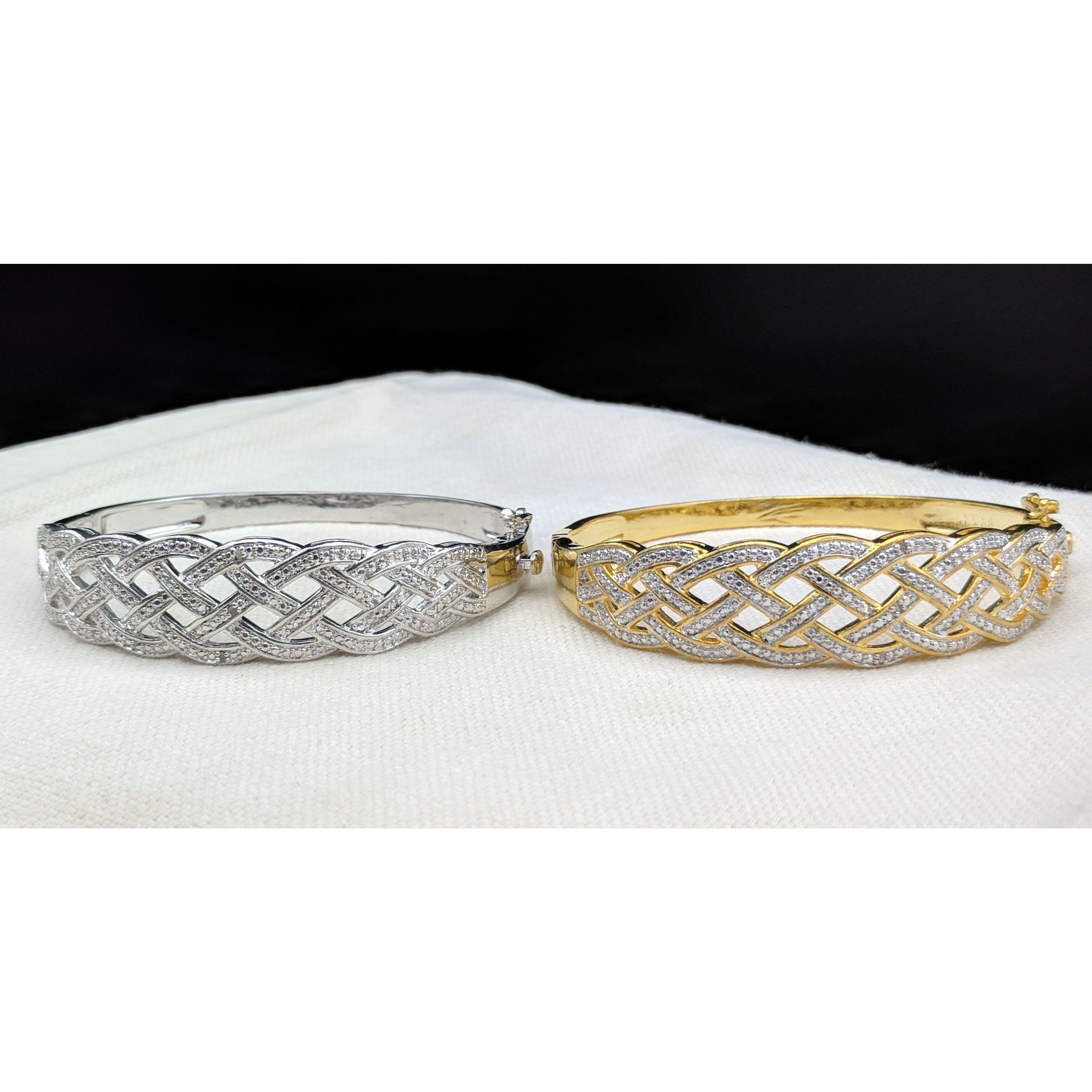 Natural Diamond Basket Weave Gold Plated Bangle Bracelet with REAL Diamonds! Very Affordable!、mySite、g9winljtr