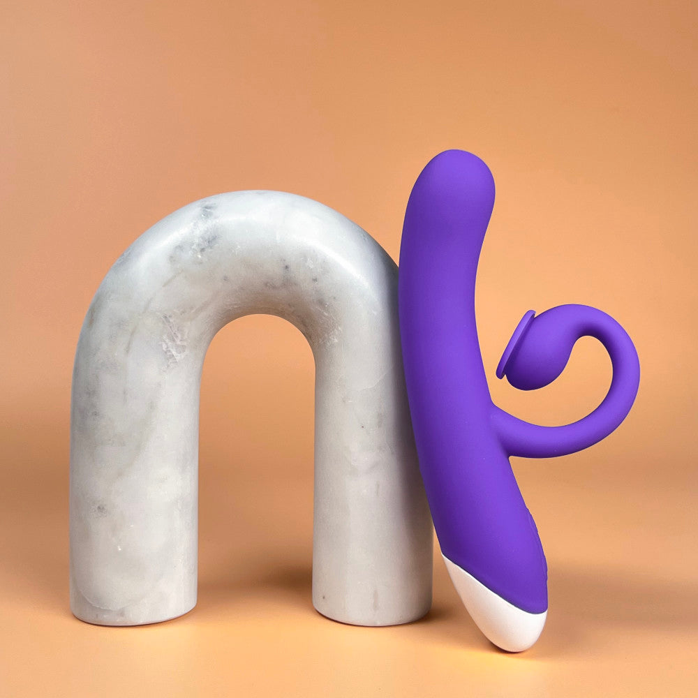 Hop By Blush® | Oh Bunny G-Spot + Clitorial + Suction Stimulation Midnight 7.75-Inch Ultrasilk Silicone Rechargeable Rabbit Vibrator、mySite、bottomscart