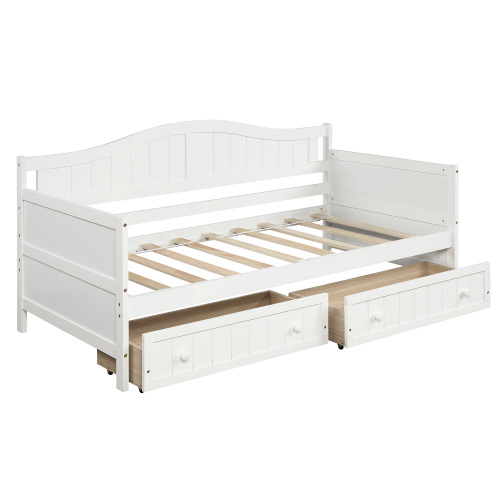 Twin Wooden Daybed with 2 drawers, Sofa Bed for Bedroom Living Room,No Box Spring Needed,White、、casual
