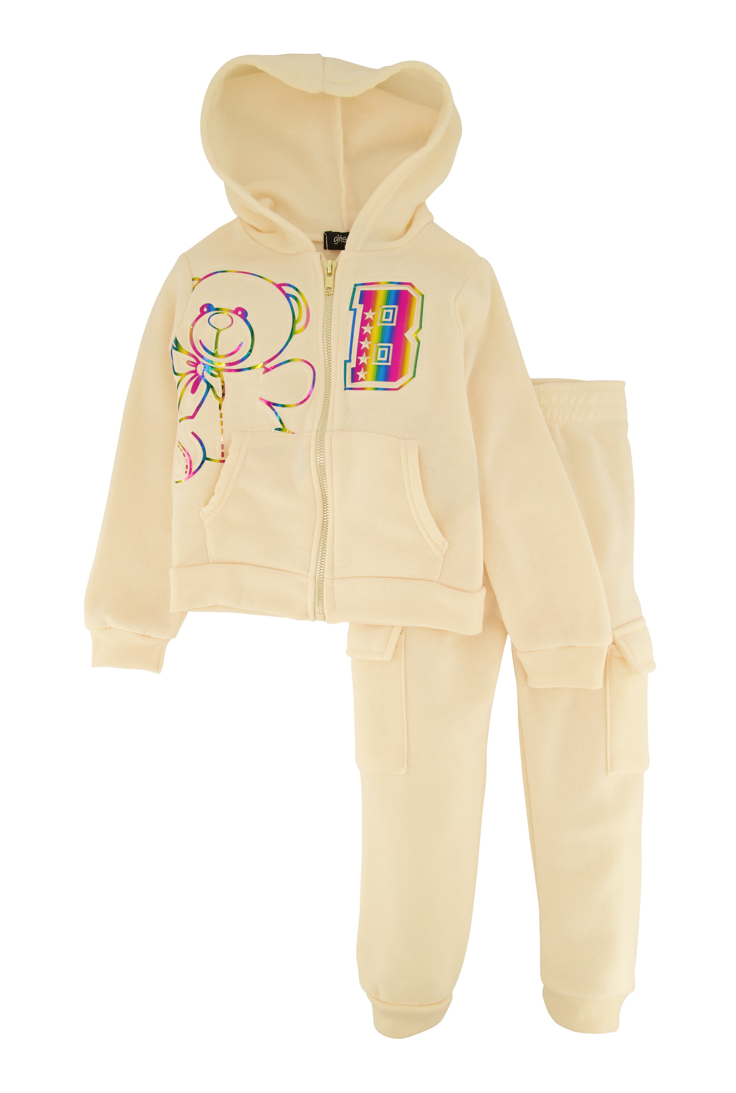 Toddler Girls 3D Foil Bear Graphic Hoodie and Joggers、mySite、camillekostekn