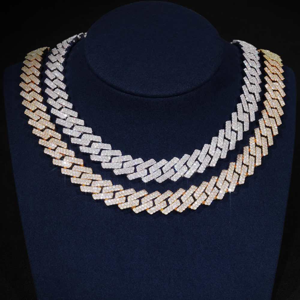 2-Row 15MM Moissanite Cuban Link Chain 14K Gold、mySite、hinf8tx79